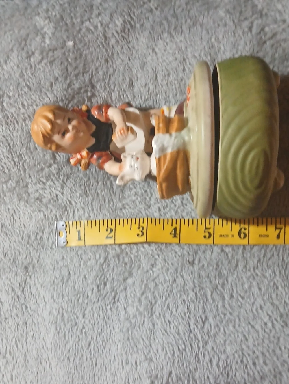 Vintage Girl Washing Kitten Figurine - Cream, Brown, Black